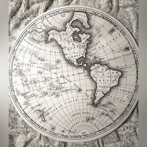 Vintage World Map Round Wall Art - Black & White